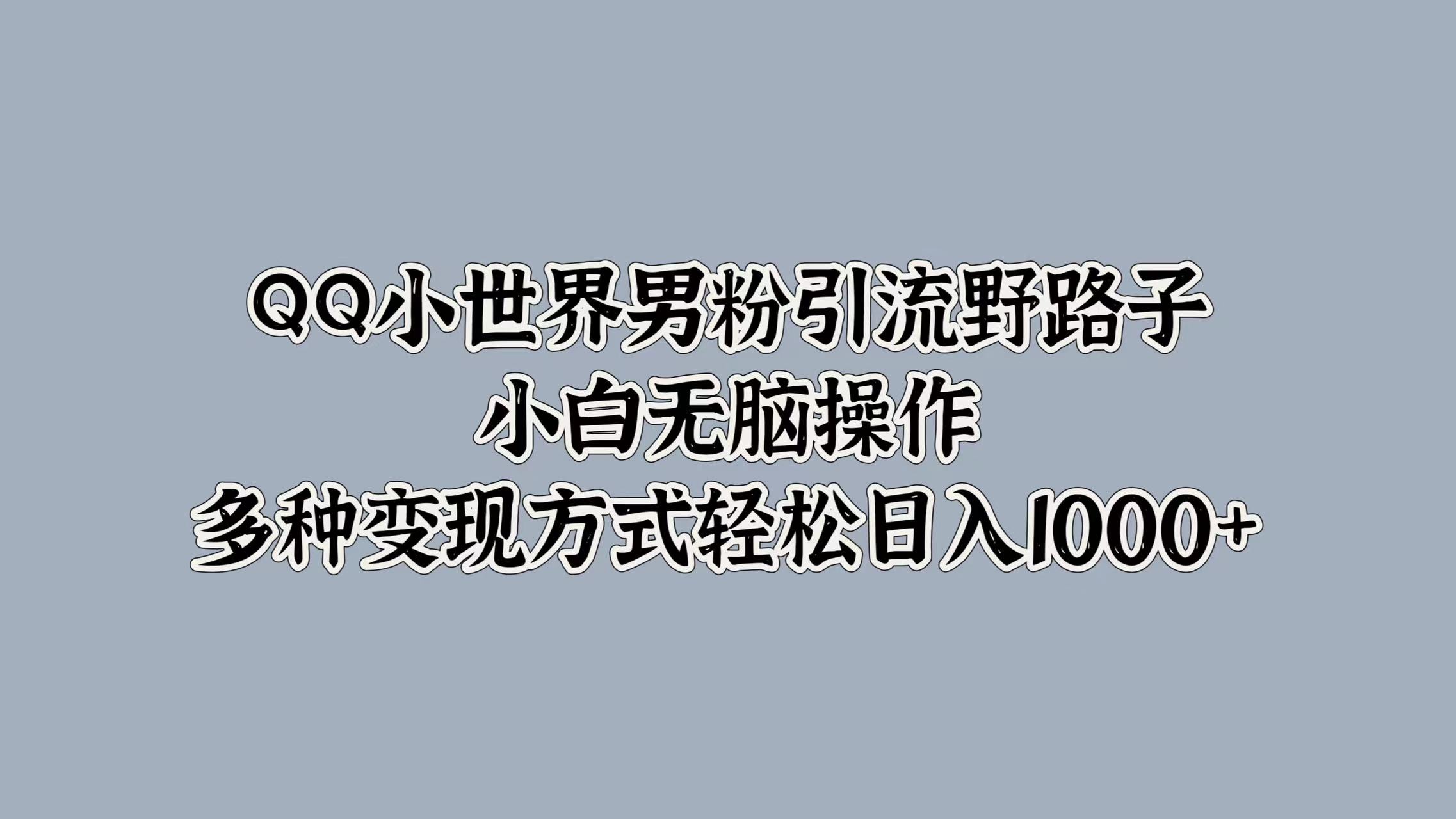 QQ小世界男粉引流野路子，小白无脑操作，多种变现方式轻松日入1000+网创吧-网创项目资源站-副业项目-创业项目-搞钱项目网创吧