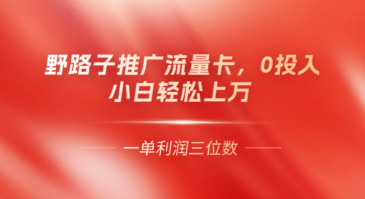 野路子推广流量卡，一单利润上百，0投入，小白月利润上万网创吧-网创项目资源站-副业项目-创业项目-搞钱项目网创吧