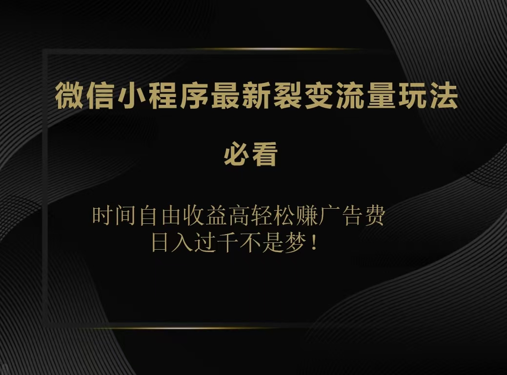 微信小程序最新裂变流量玩法，时间自由收益高轻松赚广告费，日入200-500+网创吧-网创项目资源站-副业项目-创业项目-搞钱项目网创吧